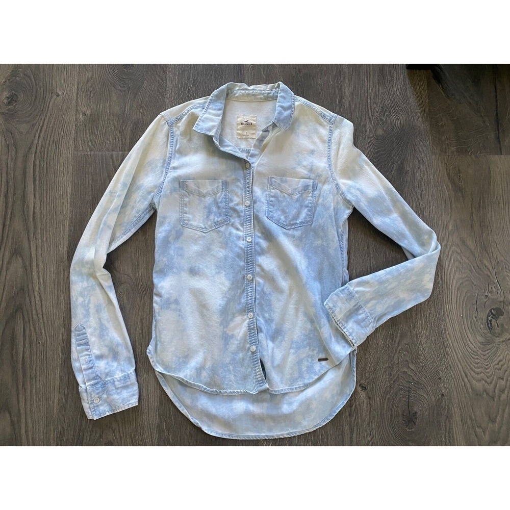 Hollister Denim Shirt S Light Blue Acid Wash Cotton Lyocell Button Top Excellent